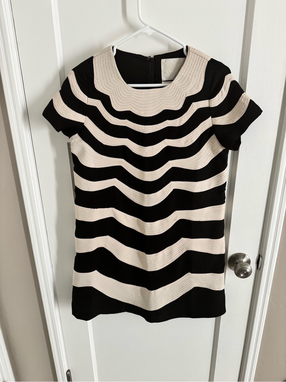Women's Black and Cream Wavy Striped Mod Minidress